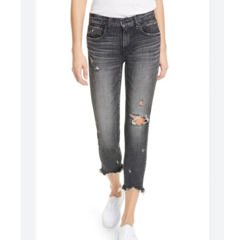 Moussy Vintage Black Glendale Mid Rise Distressed Frayed Hem Cropped Jeans